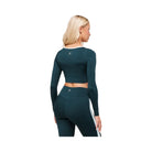 Gymshark Piping Long Sleeve Crop Top - Deep Petrol Blue/Smoke Blue/Soft White