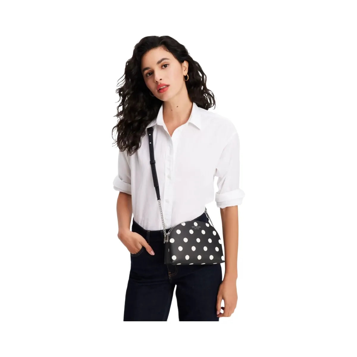 Kate Spade Morgan Sunshine Dot Double zip Dome Crossbody Black Multi