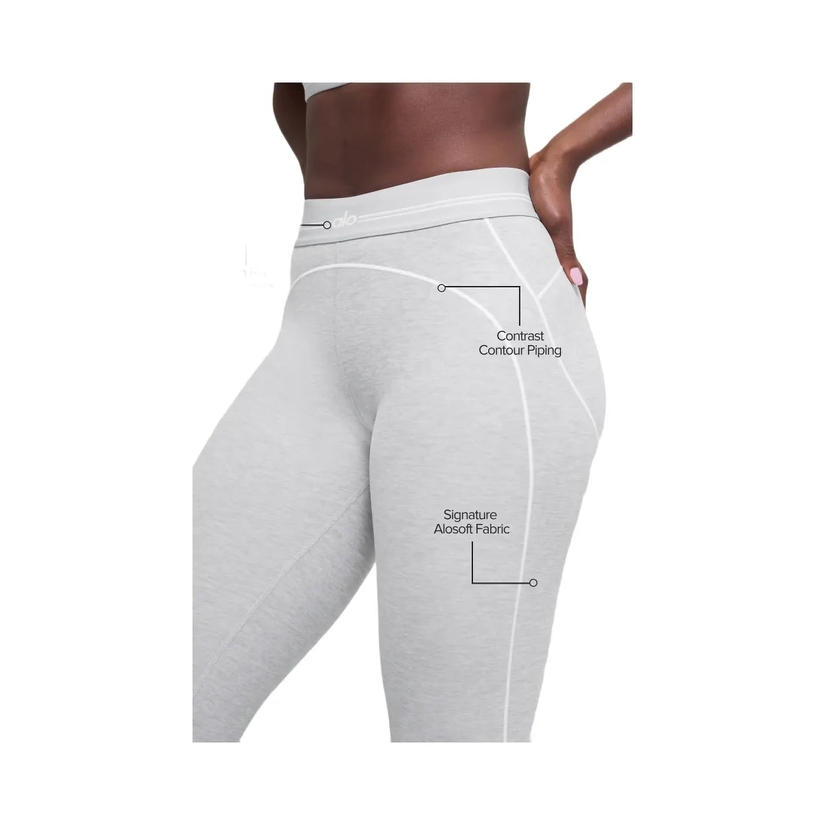 Alo Women's 7/8 High-Waist Alosoft Heart Throb Legging - Athletic Heather Grey/White