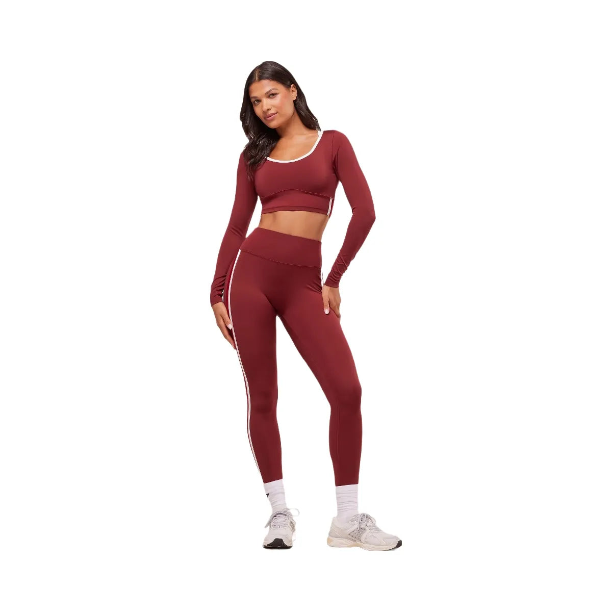 Gymshark Piping Long Sleeve Crop Top - Sets Red/Carmine Red/Soft White