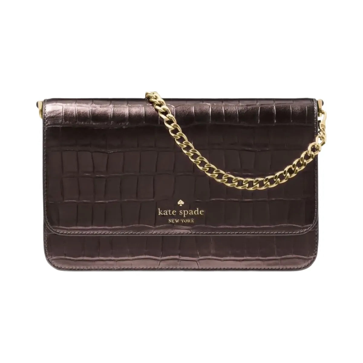 Kate Spade Madison Croc Embossed Willow Medium Convertible Crossbody Hot Fudge