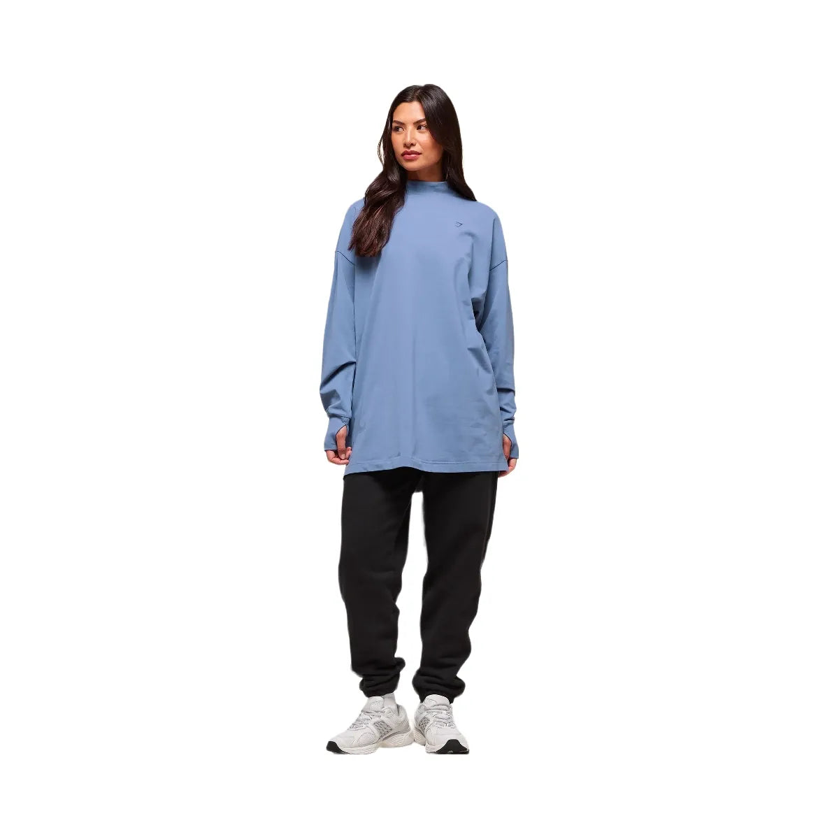 Gymshark Covered Longline Cotton Long Sleeve Top - Worn Blue