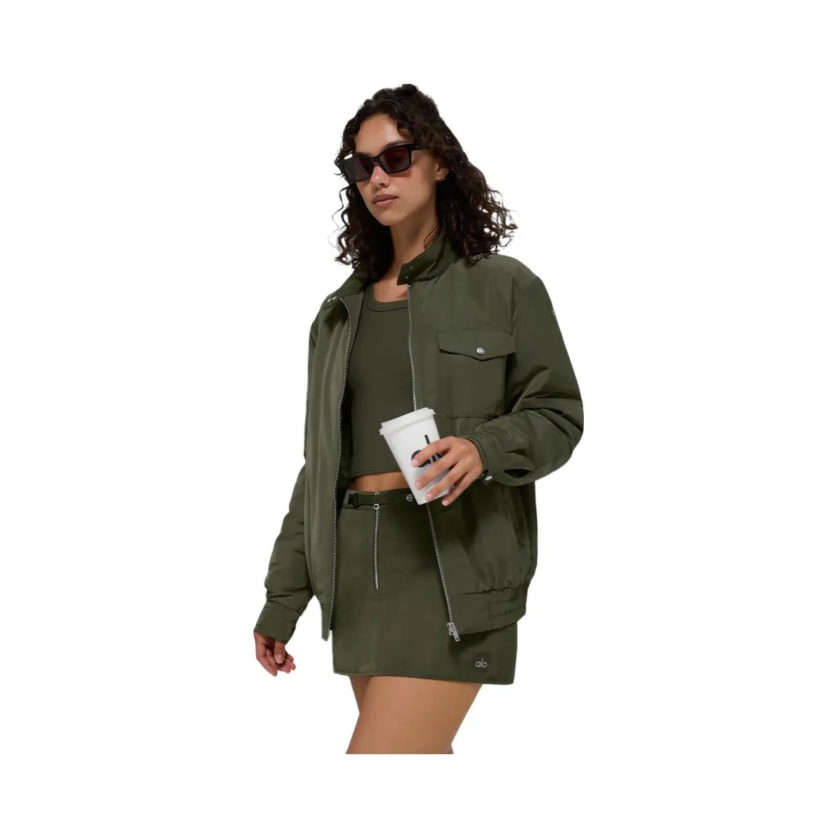 Alo Women's Work It Bomber - Green Olive