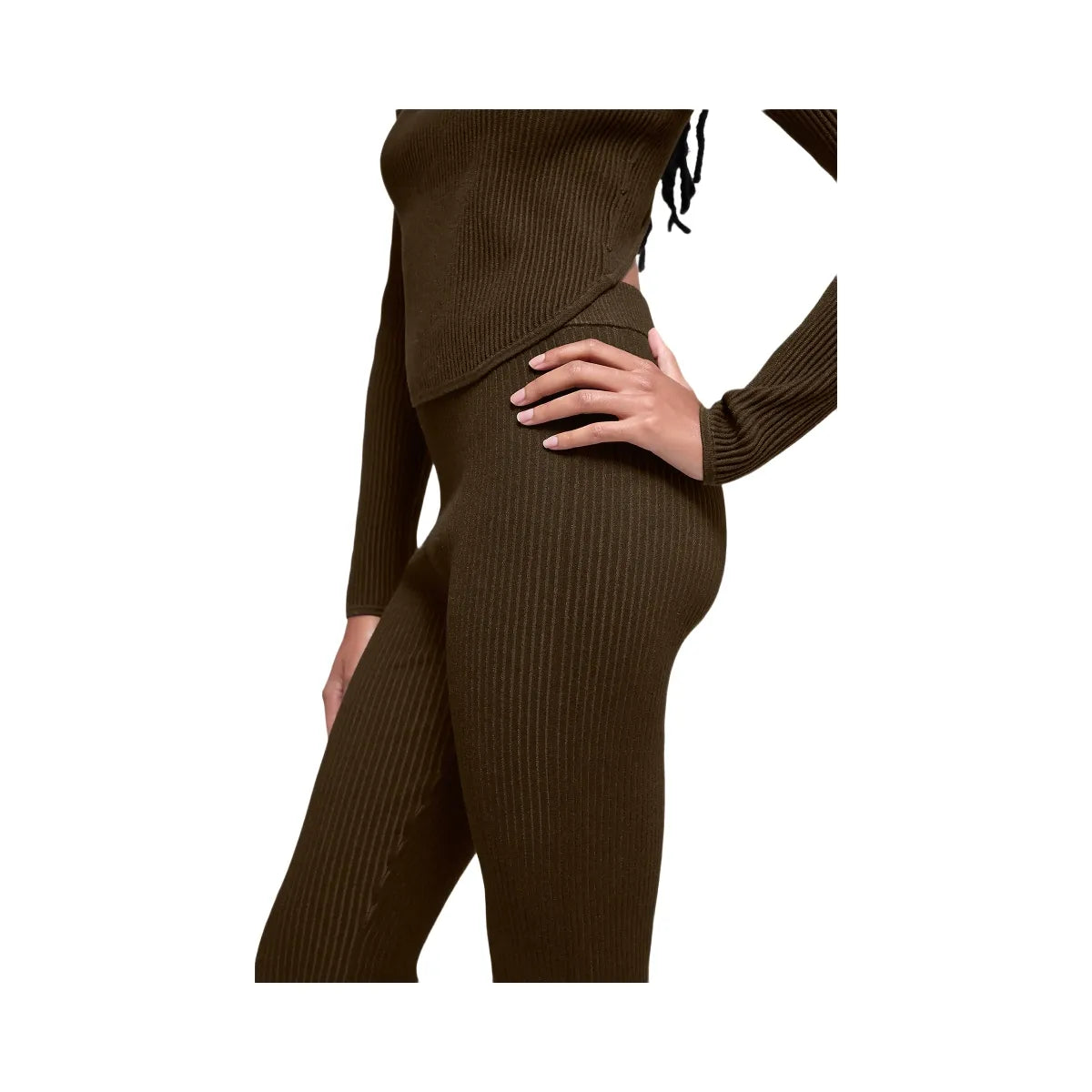 Alo Women's Denim Knit High-Waist Flare Pant - Espresso/Black