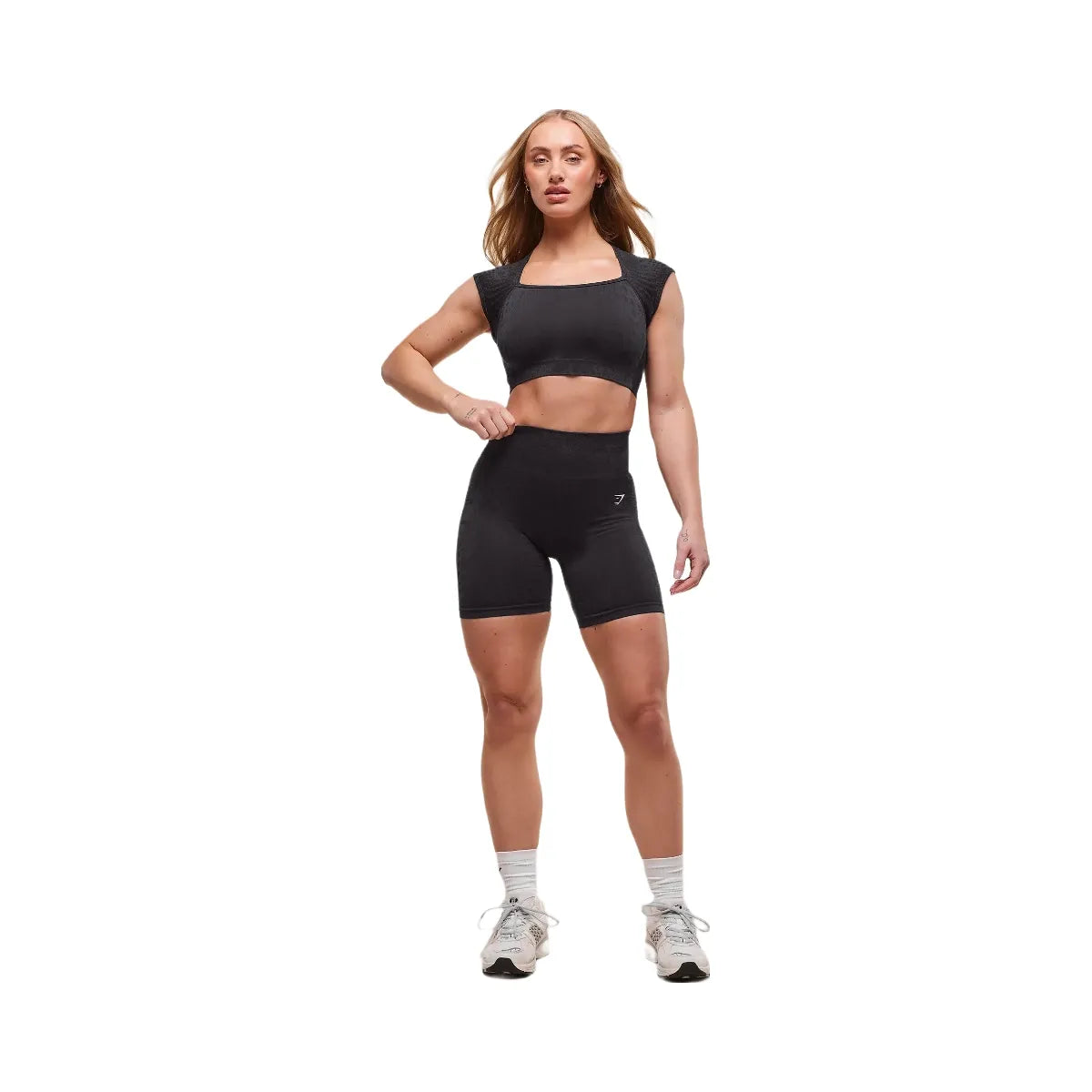 Gymshark Adapt Animal X Whitney Seamless Crop Top - Black/Asphalt Grey