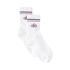 Alo Unisex Half-Crew Throwback Sock - White/Plum Kiss