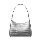 Kate Spade Margot Metallic Croc Embossed Convertible Shoulder Bag Silver