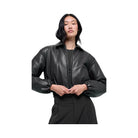 Alo Women's Faux Leather Cropped Premier Bomber - Black