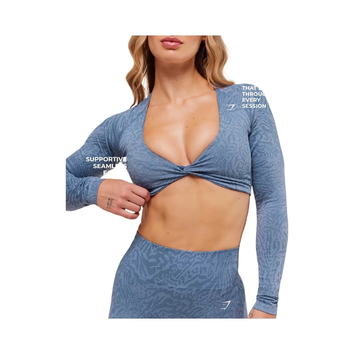 Gymshark Adapt Animal Long Sleeve Crop Top - Worn Blue/Peri Blue