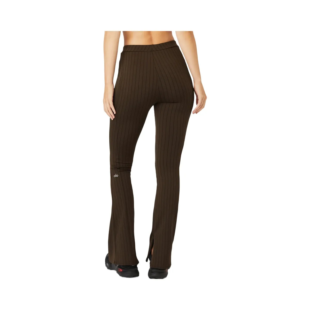 Alo Women's High-Waist Pinstripe Zip It Flare Legging - Espresso/Black