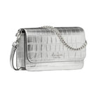 Kate Spade Madison Croc Embossed Willow Mini Flap Crossbody Silver