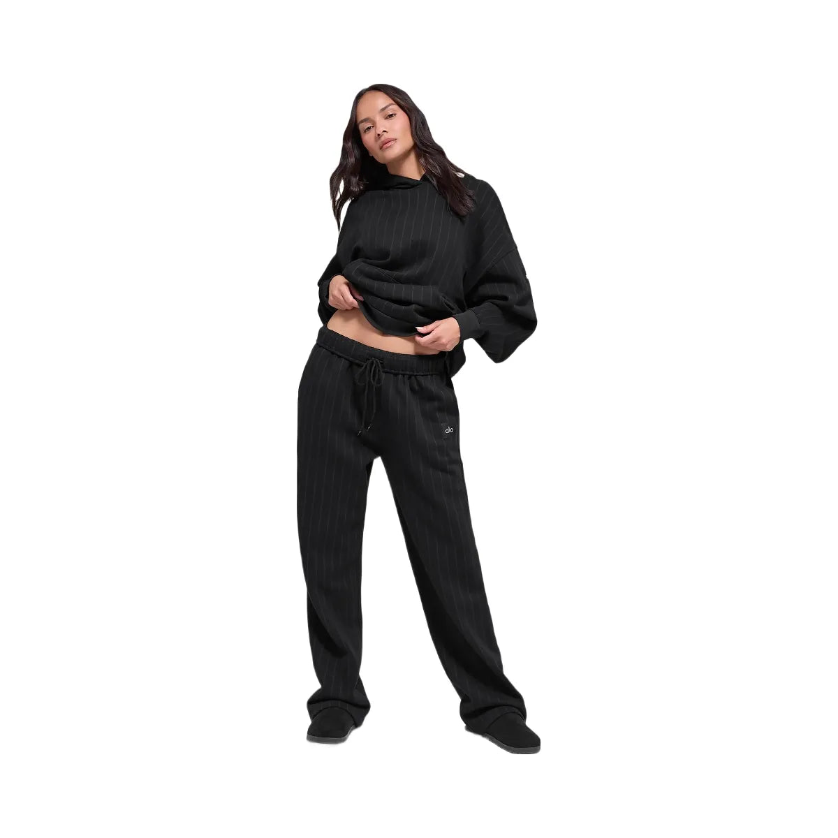 Alo Pinstripe Straight Leg Sweatpant - Black Pinstripe