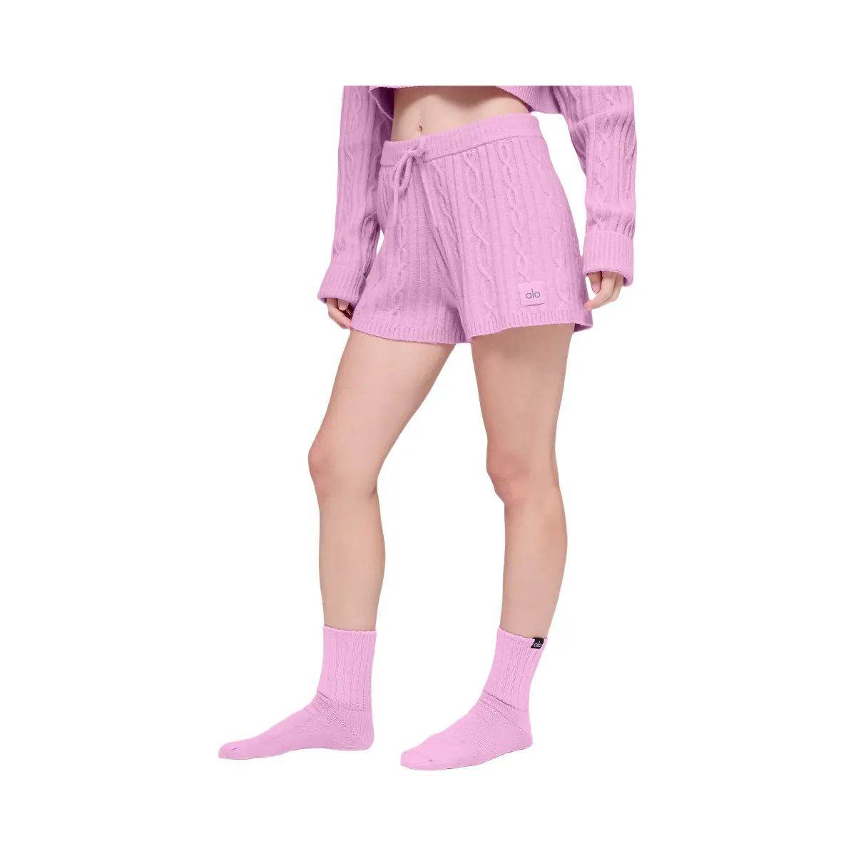 Alo Women's Cable Knit Winter Bliss Short - Candy Heart Pink