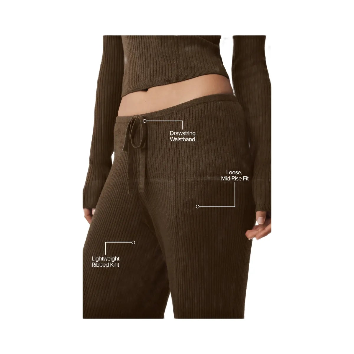 Alo Women's Sweater Knit Mid-Rise Unwind Wide Leg Pant - Espresso