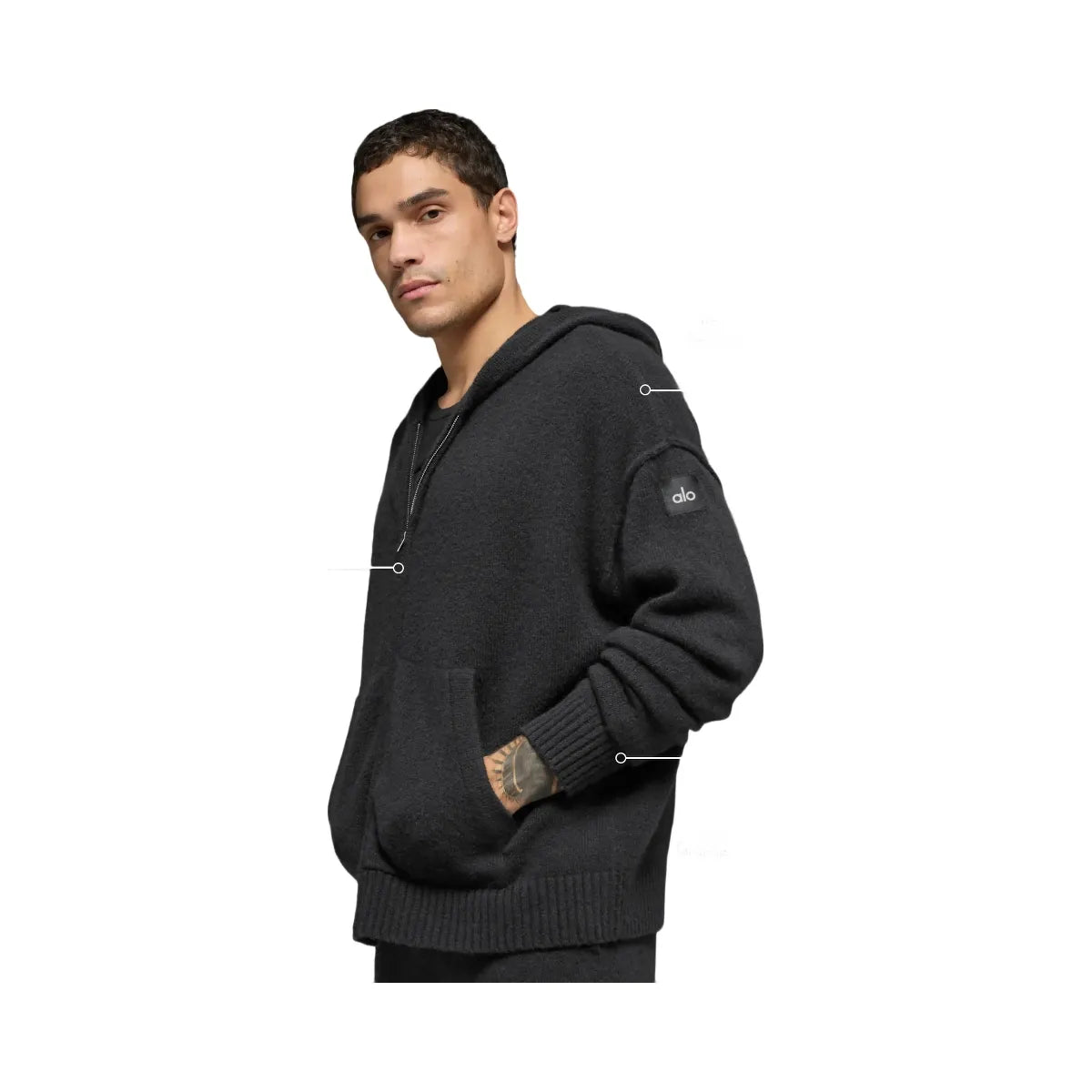 Alo Men's Wool Cashmere New Class Full Zip Hoodie - Black