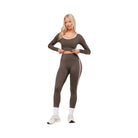 Gymshark Piping Long Sleeve Crop Top - Walnut Brown/Chestnut Pink/Soft White