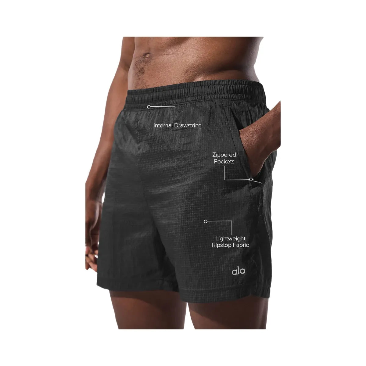 Alo Men's 5" Game Time Ripstop 2-In-1 Short - Black/Black