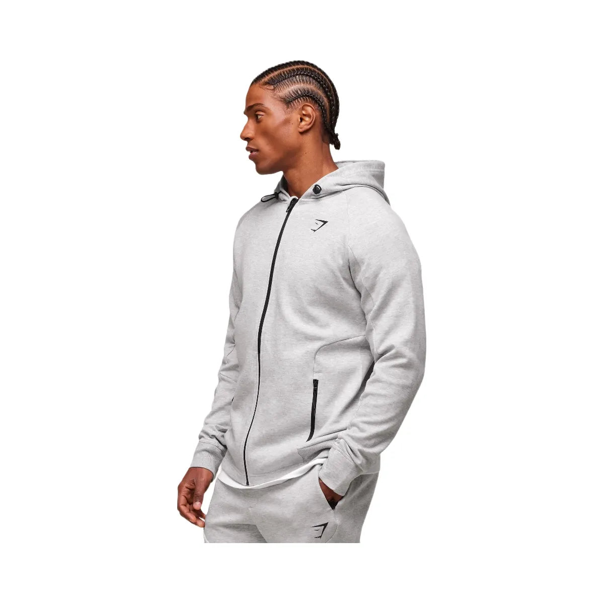 Gymshark Interlock Tech Zip Up Hoodie - Light Grey Core Marl