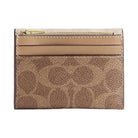 Coach Card Holder Wallet In Blocked Signature Canvas Signature Canvas-Gold-Sand-Tan