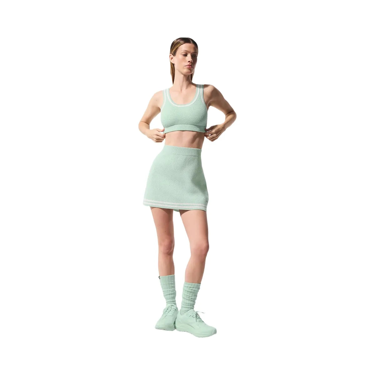 Alo Women's Tennis Club Sweater Knit Bra - Spearmint/White