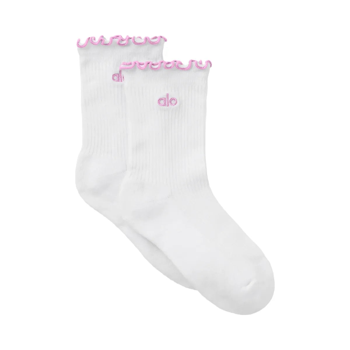 Alo Women's Lettuce Edge Sock - White/Candy Heart Pink