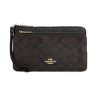Coach Double Zip Wallet In Signature Canvas Signature Canvas-Gold-Walnut-Black