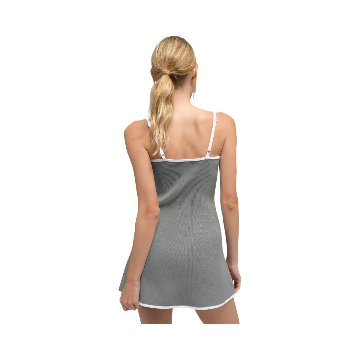 Alo Women's Ribbed Sweater Knit Highline Dress - Lunar Grey/White
