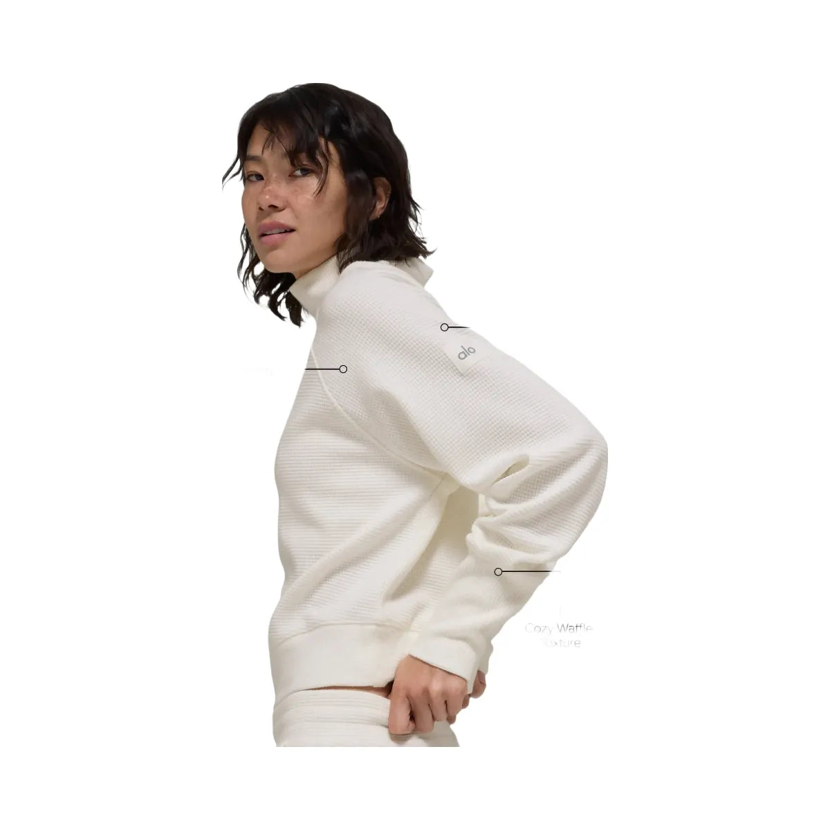 Alo Women's Waffle Weekend Escape Mock Neck Long Sleeve - Ivory