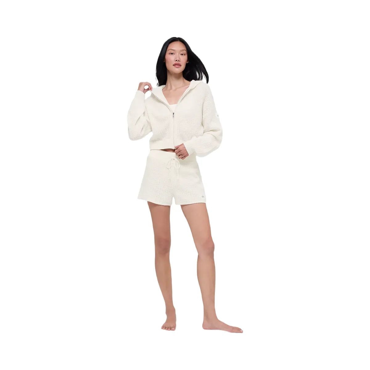 Alo Women's Cashmere Plush Waffle Full Zip Hoodie - Ivory