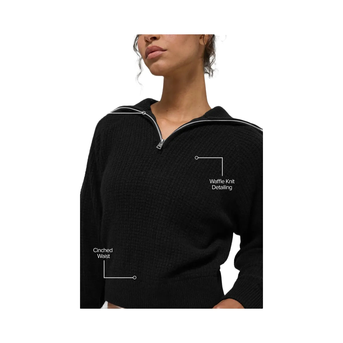 Alo Women's Cashmere Plush Waffle 1/4 Zip Pullover - Black