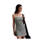 Alo Women's Ribbed Sweater Knit Highline Dress - Lunar Grey/White