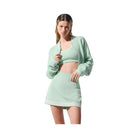 Alo Women's Tennis Club Sweater Knit Full Zip Jacket - Spearmint/White