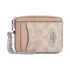 Coach Zip Card Case In Signature Canvas Signature Canvas-Silver-Sand-Taupe