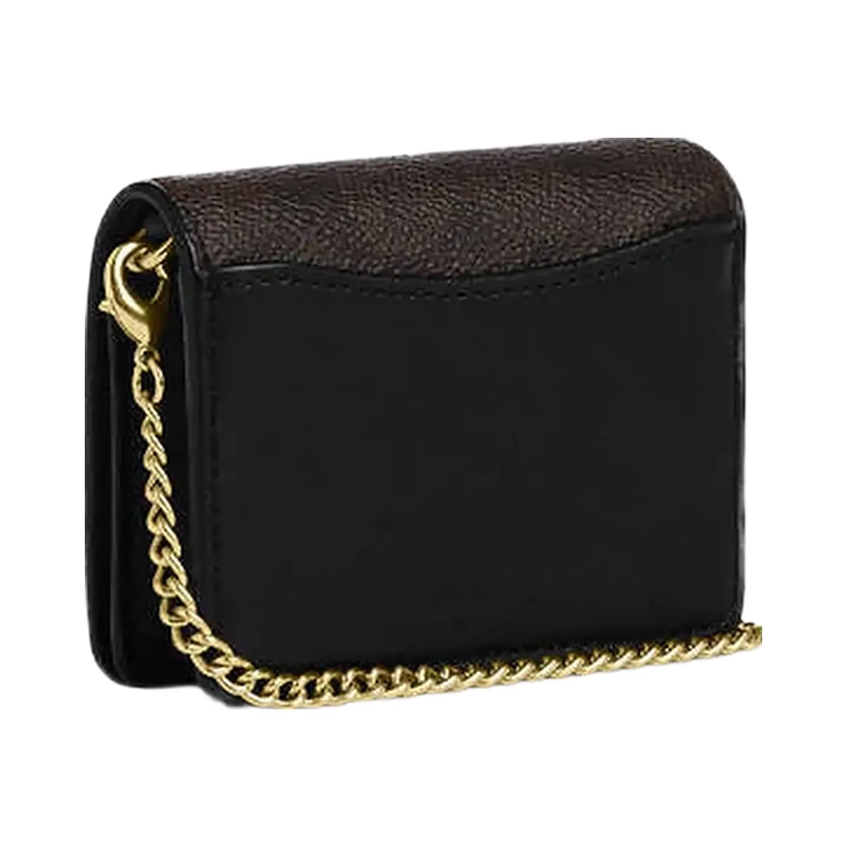Coach Mini Wallet On A Chain In Signature Canvas Signature Canvas-Gold-Walnut-Black