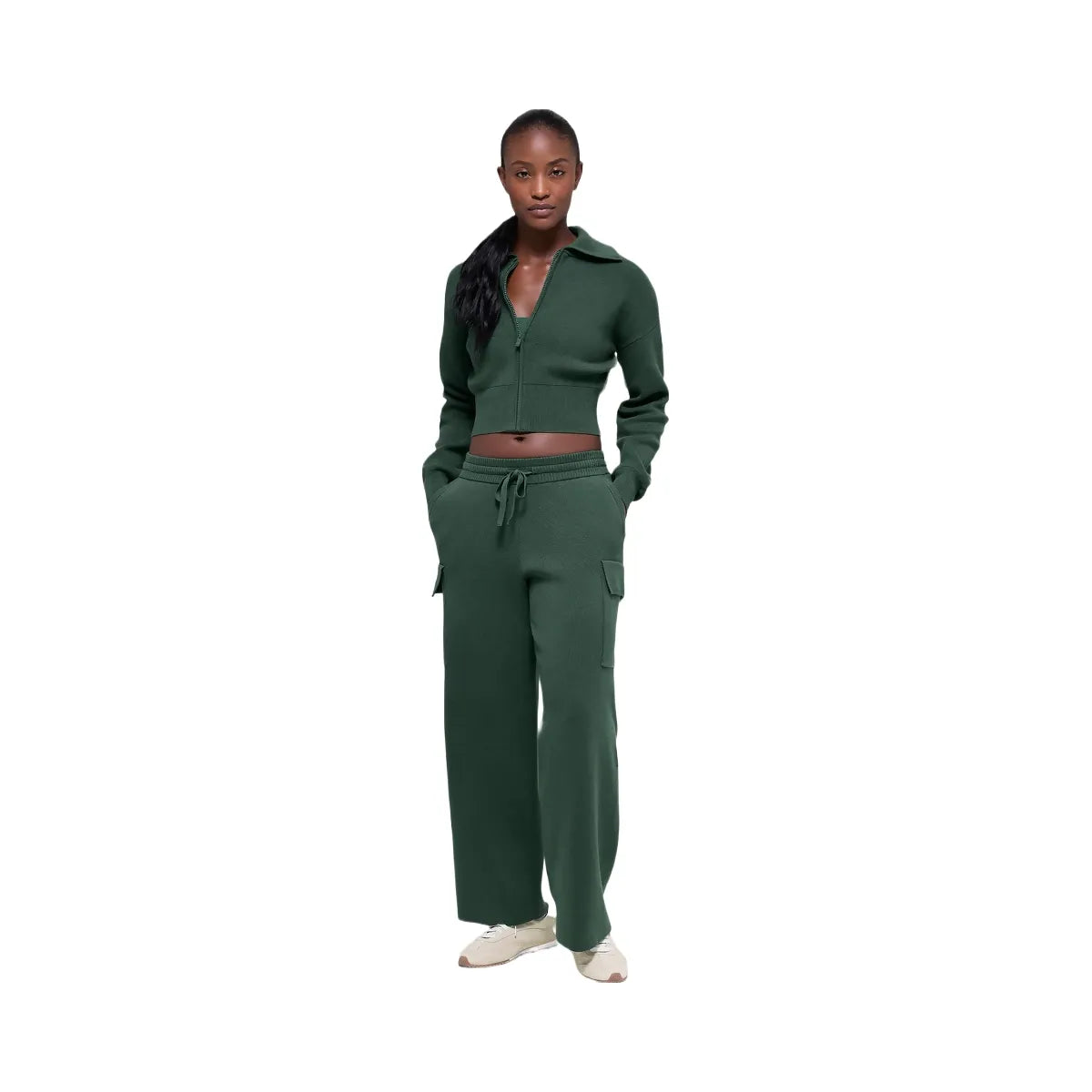 Alo Women's Scholar Knit Cropped Full Zip Jacket - Clover Green