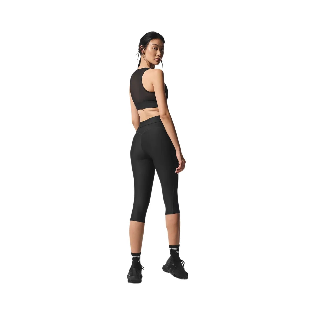 Alo Women's Airlift Mesh High-Waist Just Right Capri - Black