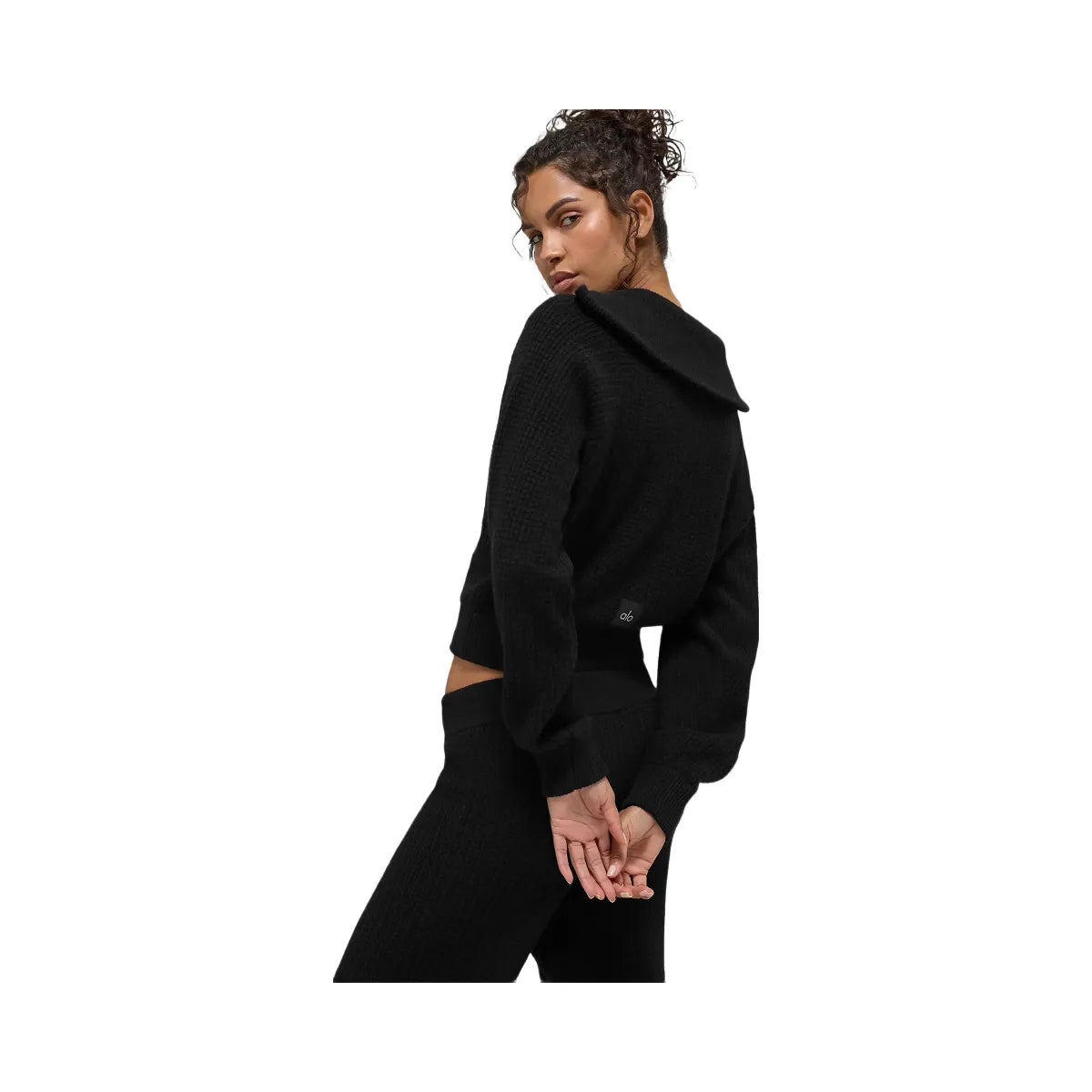 Alo Women's Cashmere Plush Waffle 1/4 Zip Pullover - Black