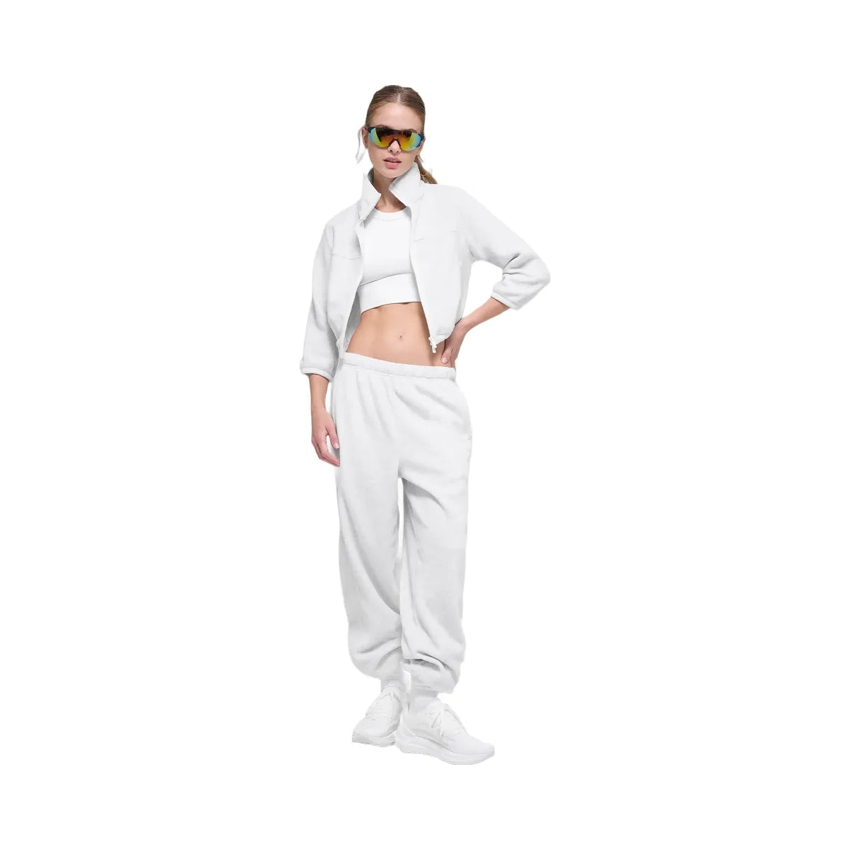 Alo Women's Polar Fleece Retreat Cropped Jacket - White Heather Grey