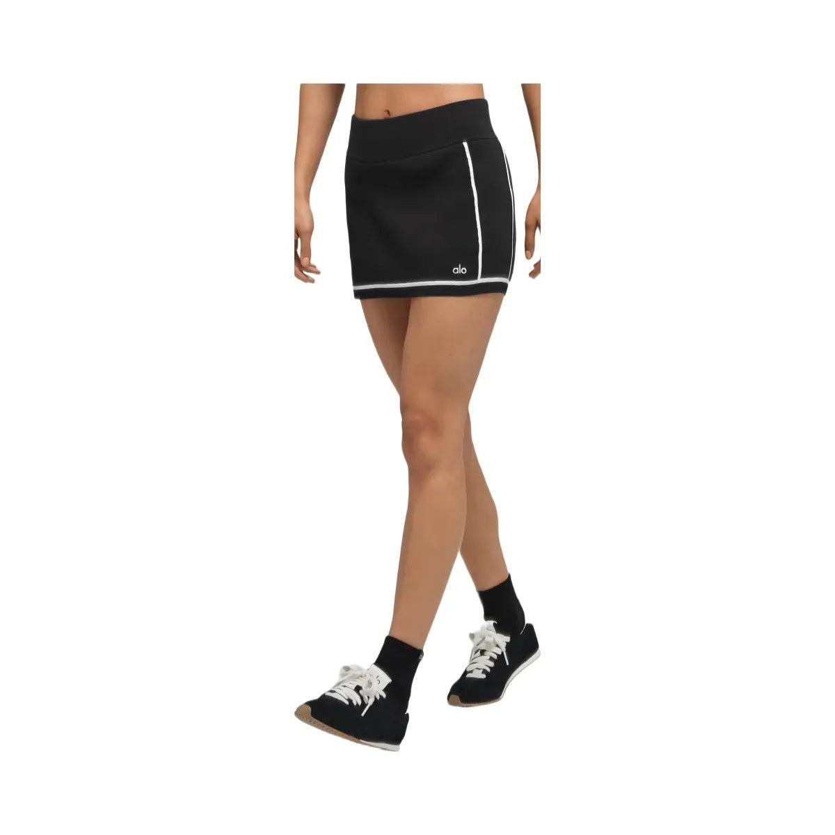 Alo Women's Ribbed Sweater Knit Highline Mini Skirt - Black/White