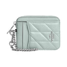 Coach Zip Card Case Pearlized Leather-Silver-Green