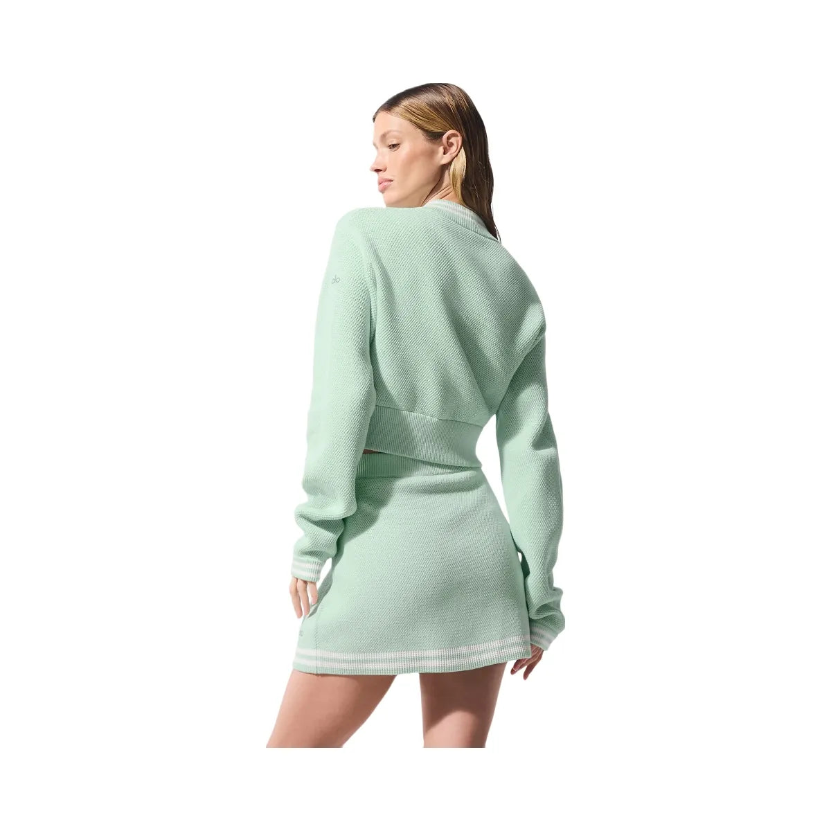 Alo Women's Tennis Club Sweater Knit Full Zip Jacket - Spearmint/White
