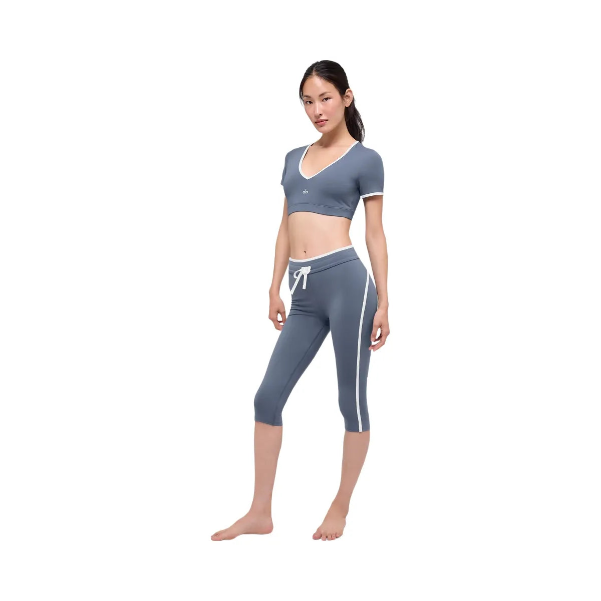 Alo Women's Airbrush High-Waist Race Pace Capri - Bluestone/White