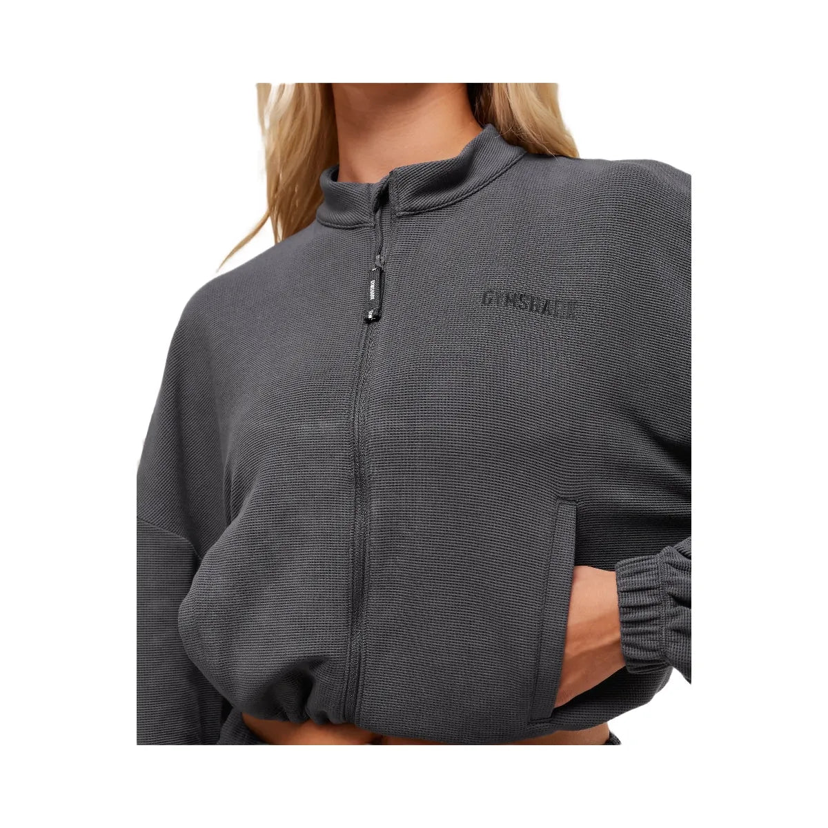 Gymshark Waffle Midi Zip Up Jacket - Onyx Grey
