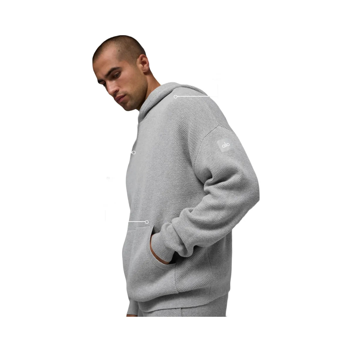 Alo Men's Sports Club Sweater Knit Hoodie - Athletic Heather Grey