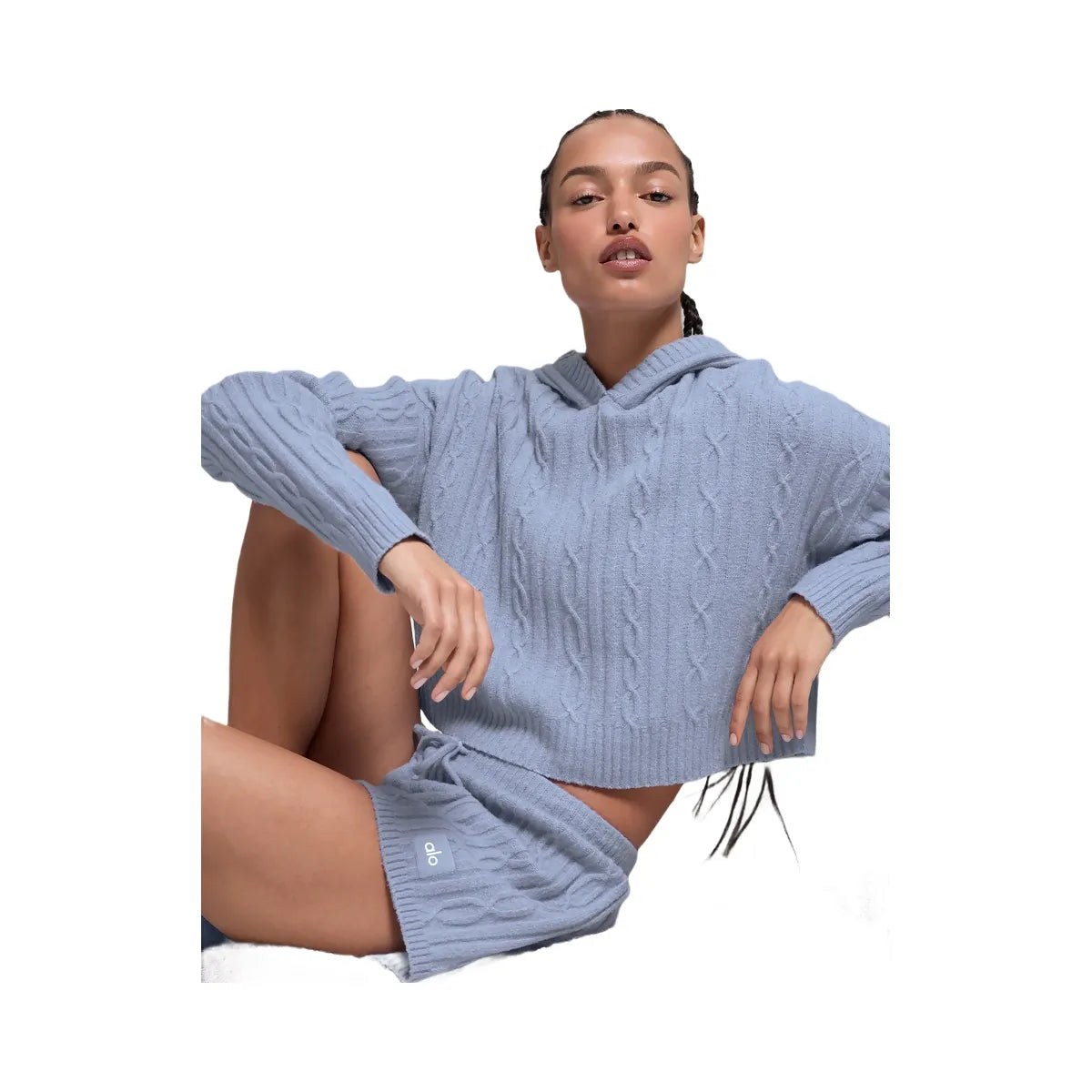 Alo Women's Cable Knit Winter Bliss Hoodie - Winter Frost