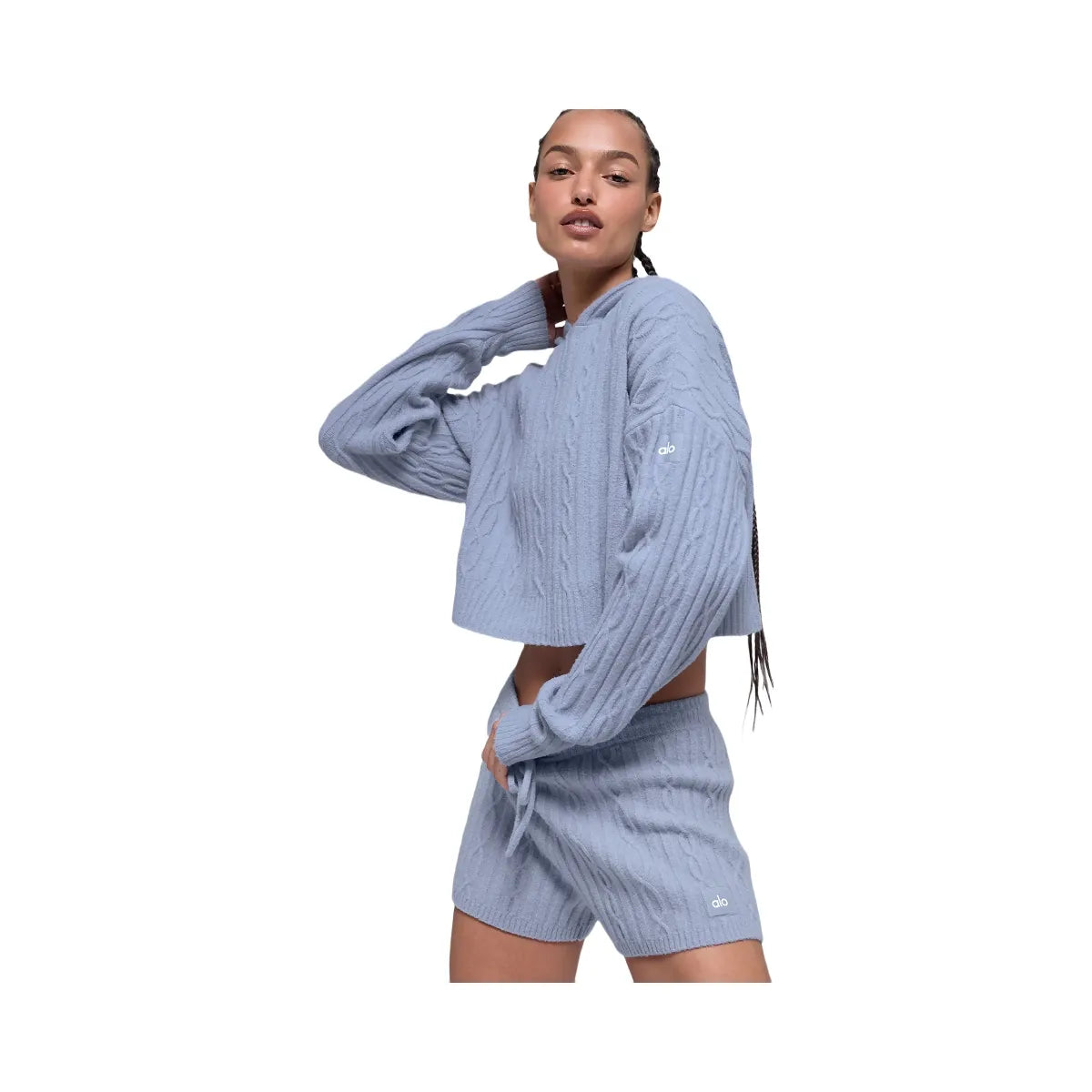 Alo Women's Cable Knit Winter Bliss Hoodie - Winter Frost