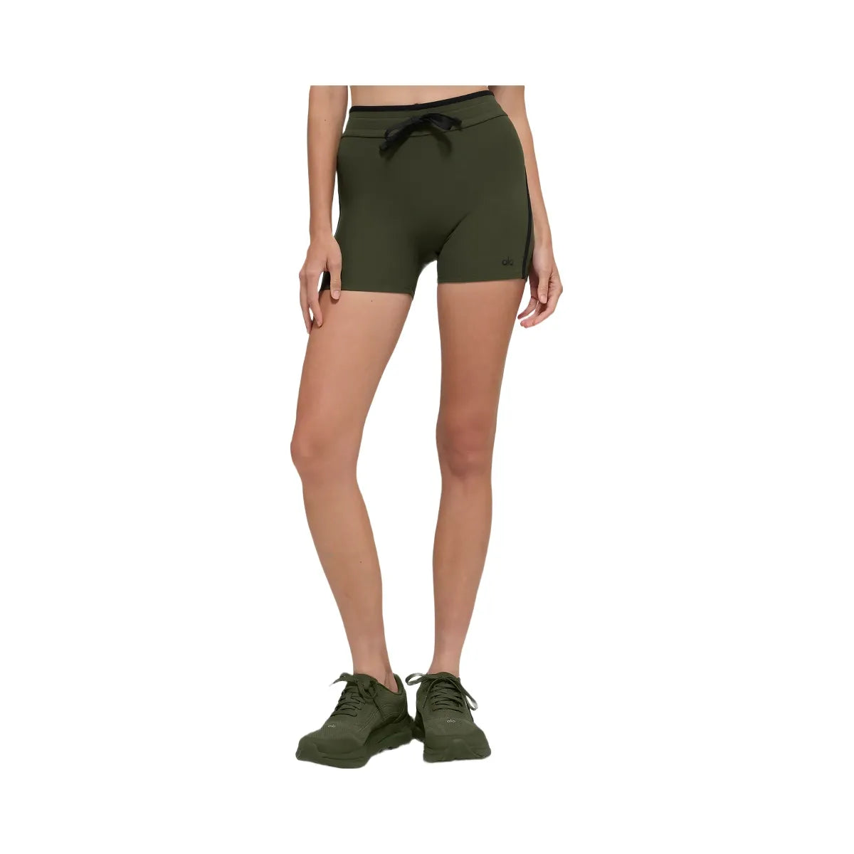 Alo Women's 4" Airbrush High-Waist Race Pace Short - Green Olive/Black