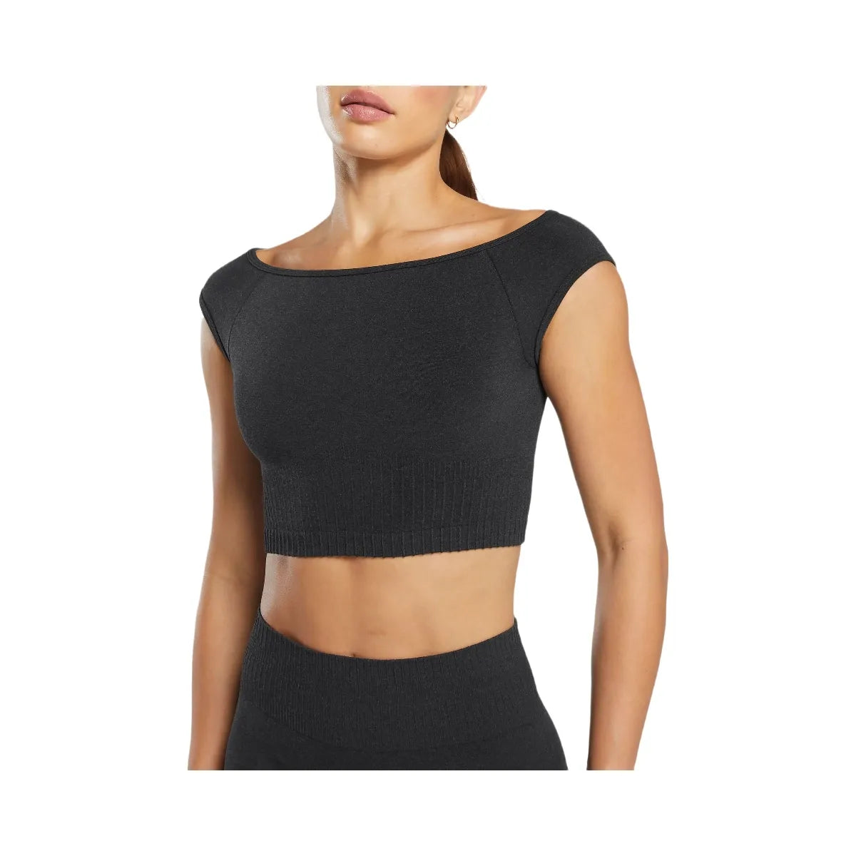 Gymshark Luxe Seamless Boat Neck Crop Top - Coal Marl