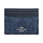 Coach Slim Id Card Case With Quilting Denim-Silver-Denim