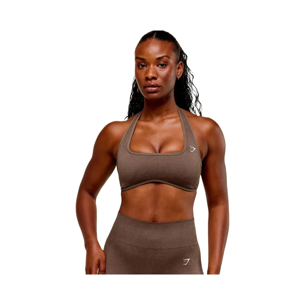 Gymshark Adapt Fleck x Whitney Halterneck Sports Bra - Soft Brown/Chestnut Pink